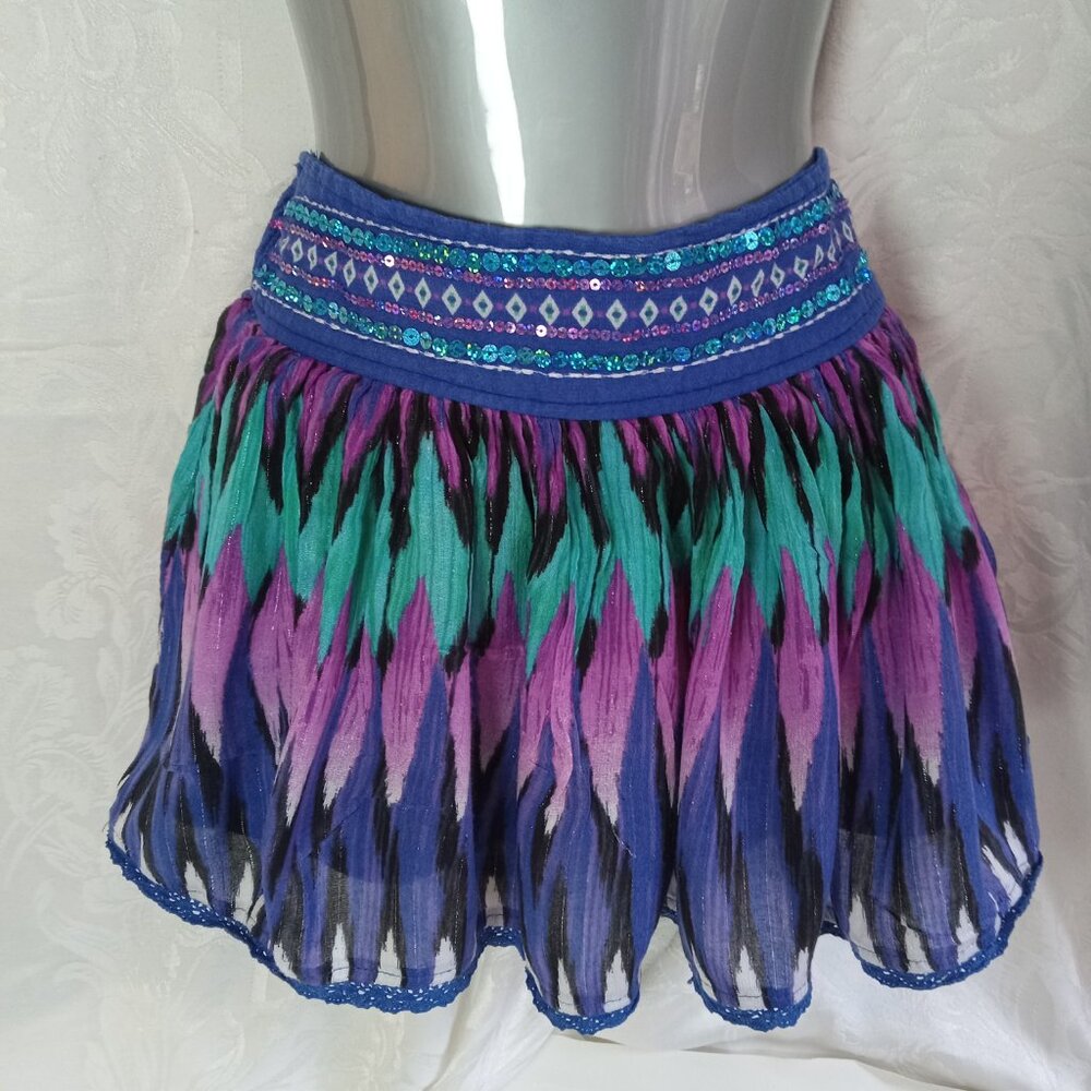 Justice Size 16 Skirt Boho Tie-Dye Sequin Blue Purple Green India Cotton Y2K